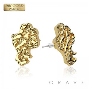 PAIR OF 18K GOLD PLATED INGOT CENTERED SHAPE NUGGET EARRINGS